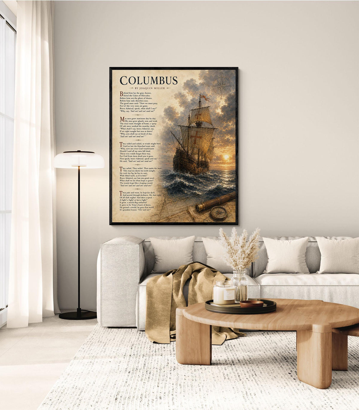 Columbus Poem Art Print by Joaquin Miller, Sail On Literary Wall Art, Christopher Columbus Ship Print, Nautical Poetry Decor