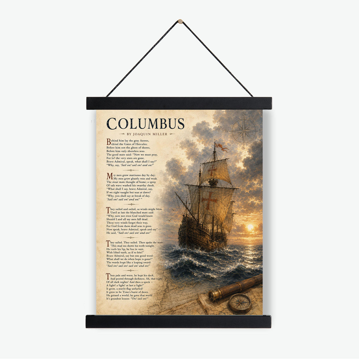 Columbus Poem Art Print by Joaquin Miller, Sail On Literary Wall Art, Christopher Columbus Ship Print, Nautical Poetry Decor