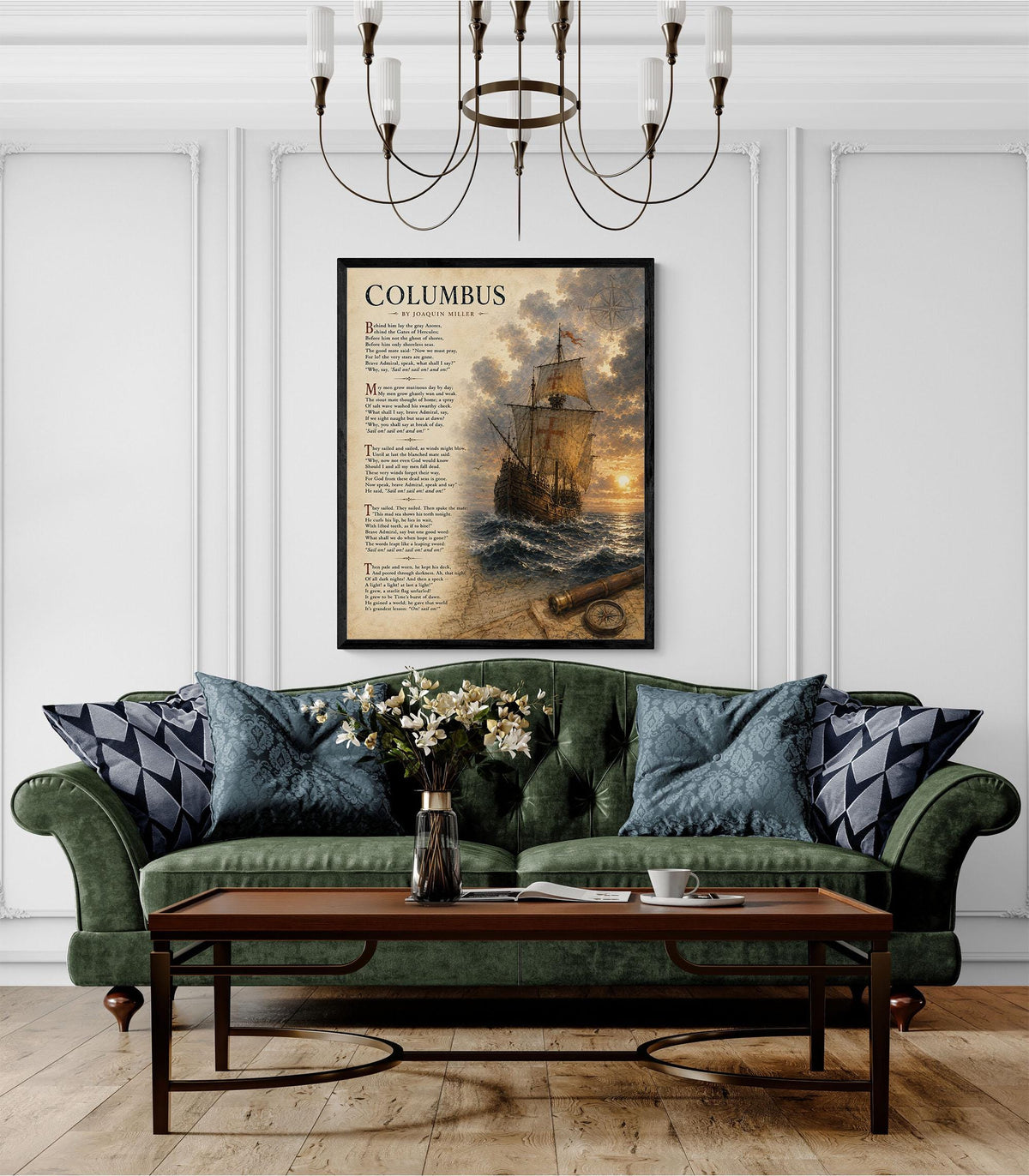 Columbus Poem Art Print by Joaquin Miller, Sail On Literary Wall Art, Christopher Columbus Ship Print, Nautical Poetry Decor