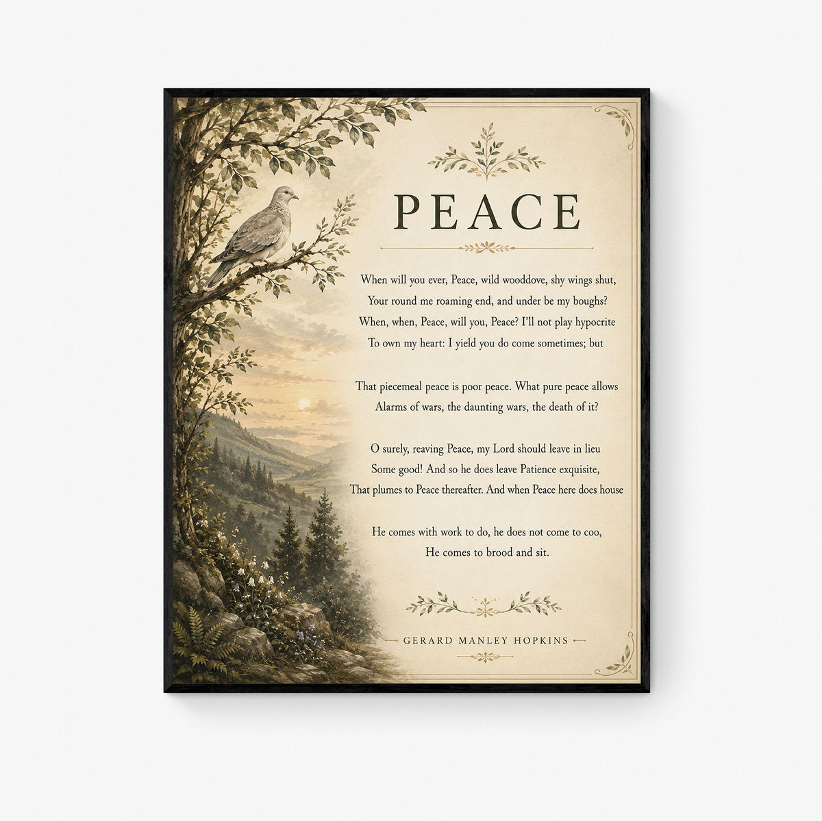 Peace Poem Wall Art Print | Gerard Manley Hopkins | Botanical Landscape | Literary | Inspirational Home Decor