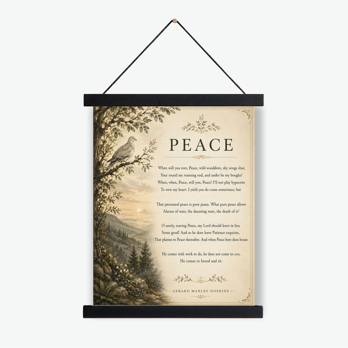 Peace Poem Wall Art Print | Gerard Manley Hopkins | Botanical Landscape | Literary | Inspirational Home Decor