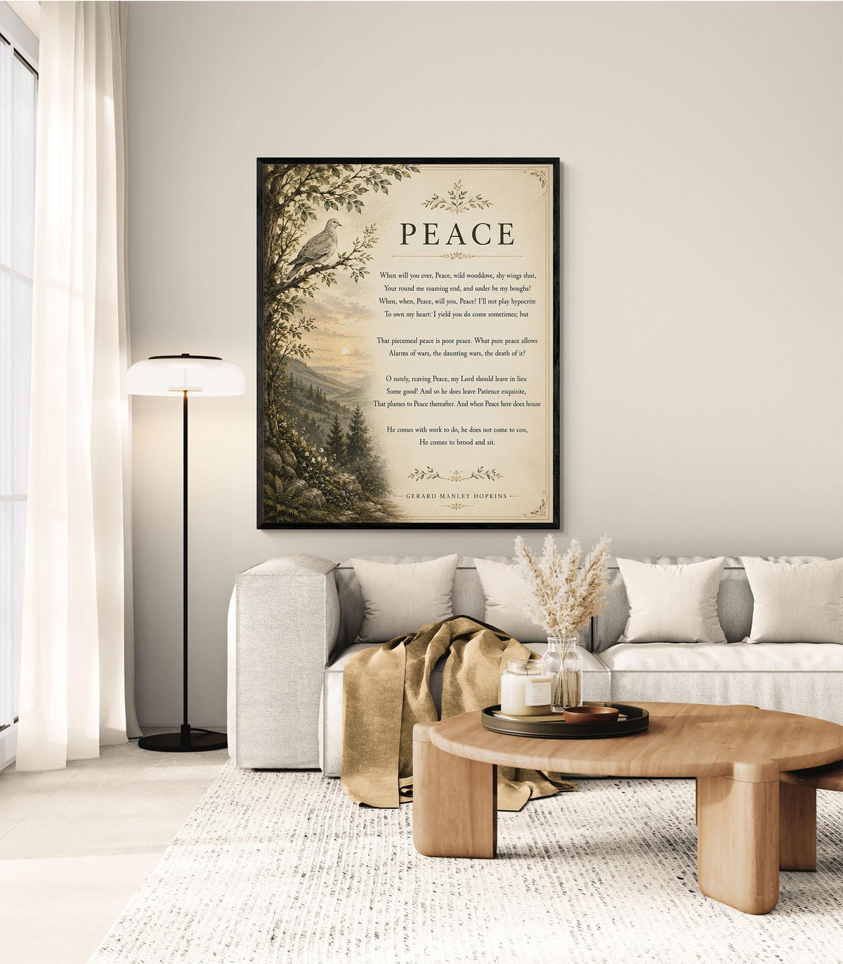 Peace Poem Wall Art Print | Gerard Manley Hopkins | Botanical Landscape | Literary | Inspirational Home Decor