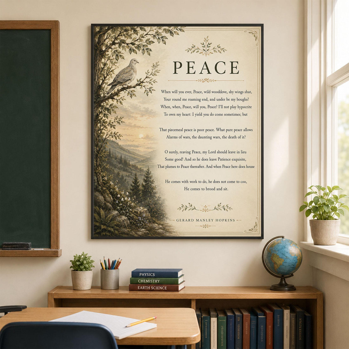 Peace Poem Wall Art Print | Gerard Manley Hopkins | Botanical Landscape | Literary | Inspirational Home Decor