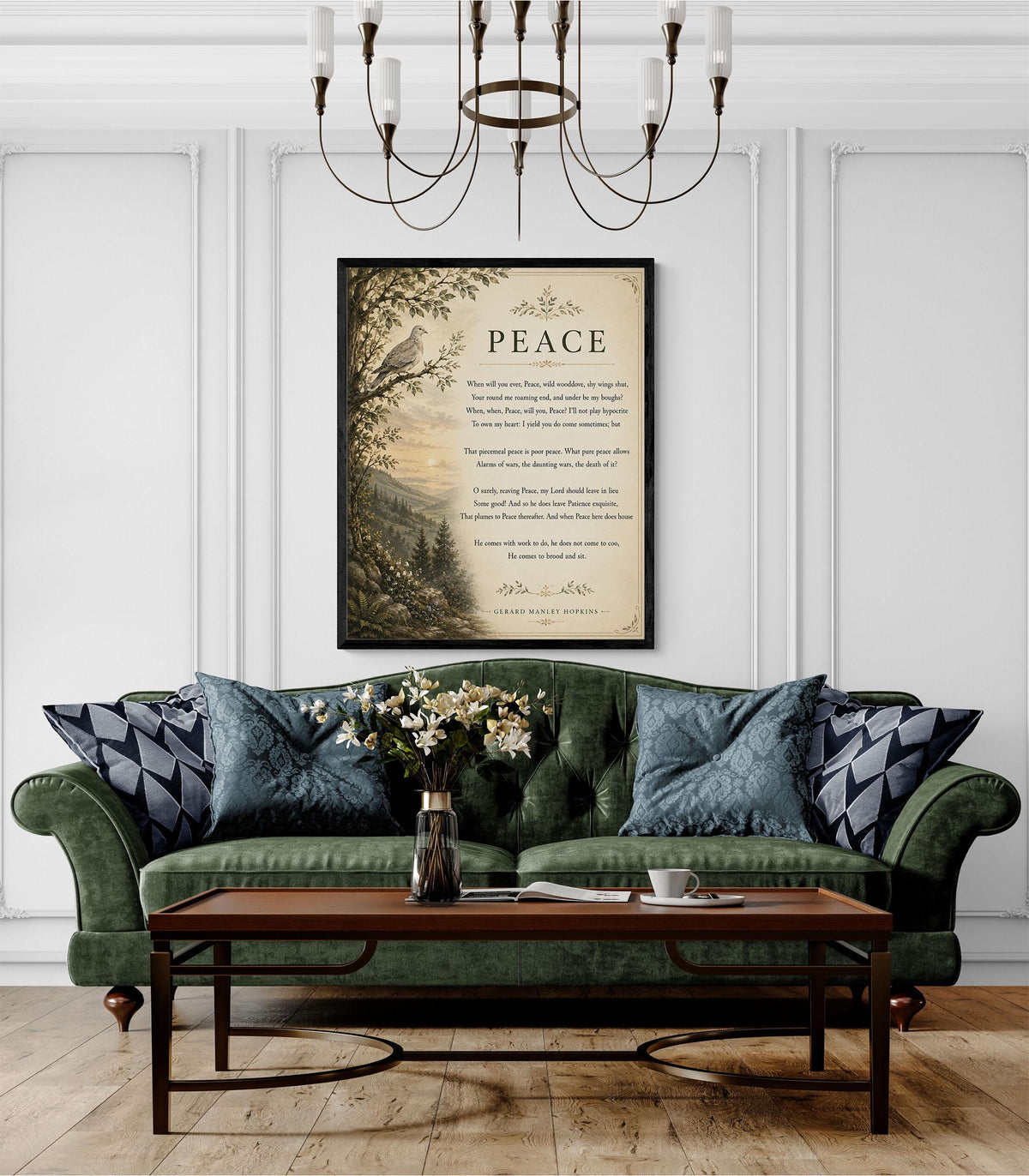 Peace Poem Wall Art Print | Gerard Manley Hopkins | Botanical Landscape | Literary | Inspirational Home Decor