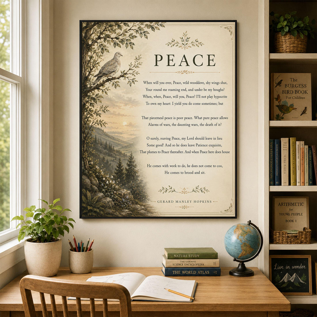 Peace Poem Wall Art Print | Gerard Manley Hopkins | Botanical Landscape | Literary | Inspirational Home Decor