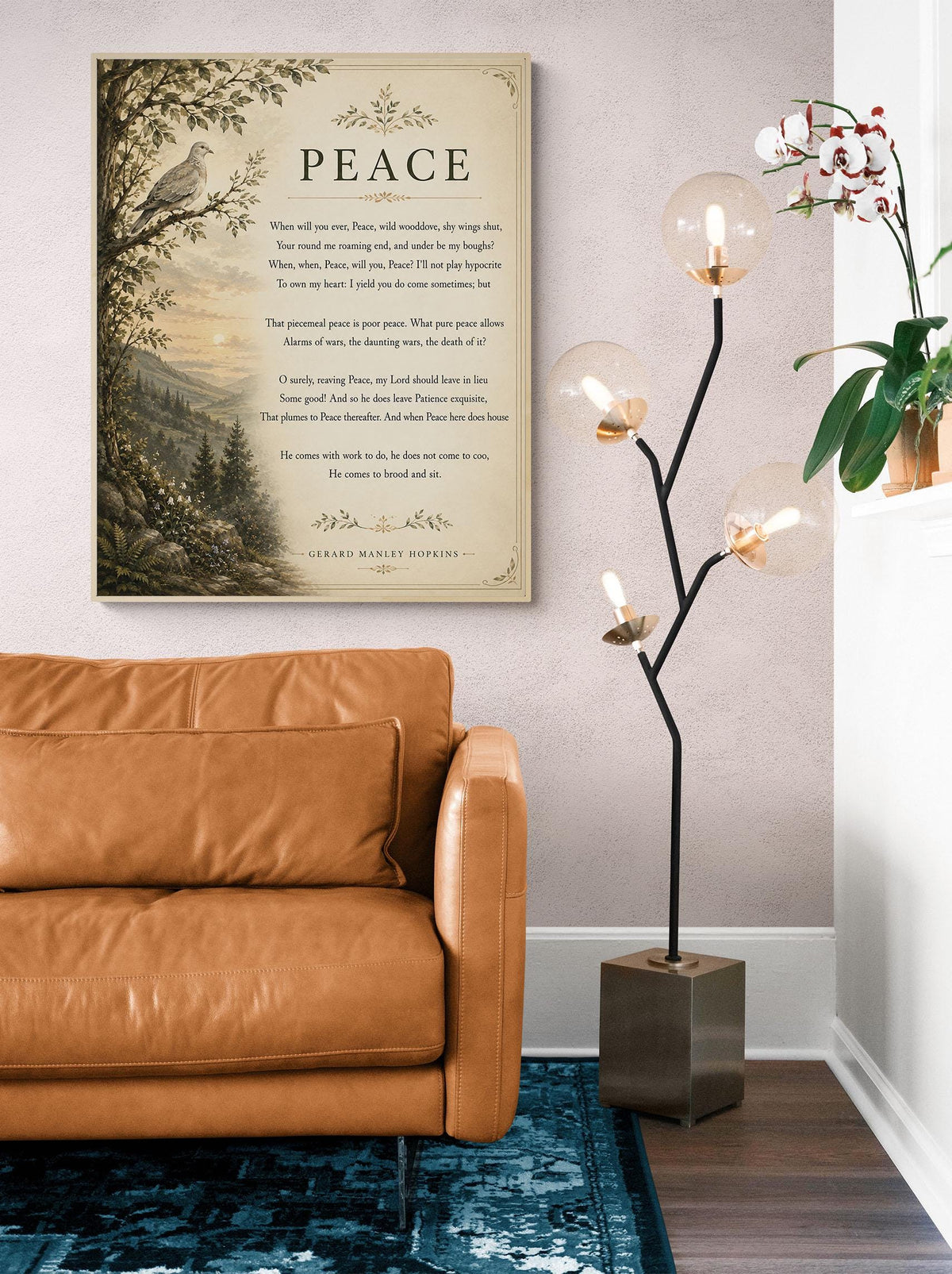 Peace Poem Wall Art Print | Gerard Manley Hopkins | Botanical Landscape | Literary | Inspirational Home Decor