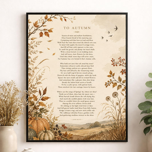 To Autumn Art Print | John Keats | Fall Literature Quote | Thanksgiving Home Decor