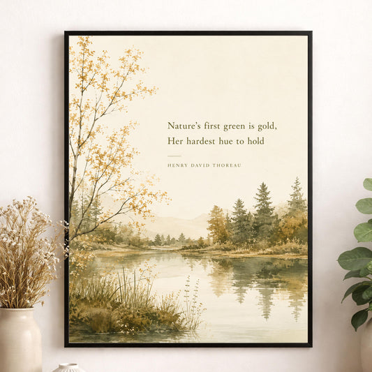 Nature's First Green Is Gold Art Print | Henry David Thoreau | Fall Literature Quote | Thanksgiving Home Decor