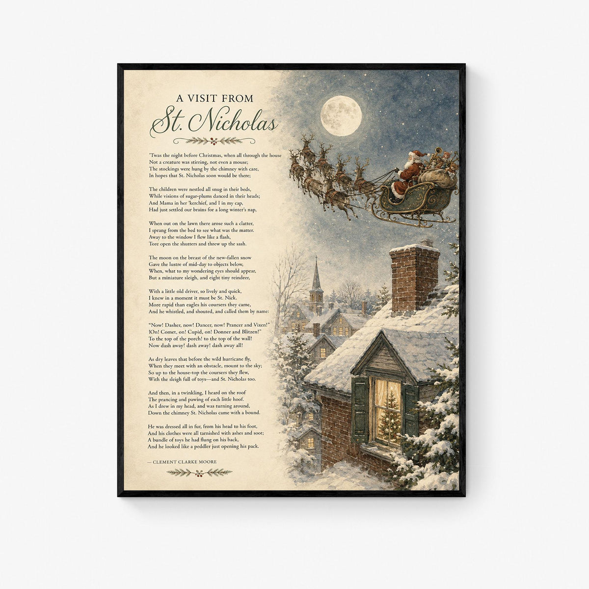 A Visit From St Nicholas Art Print | Clement Clark Moore Christmas Quote | Poetry | Literary | Home Decor