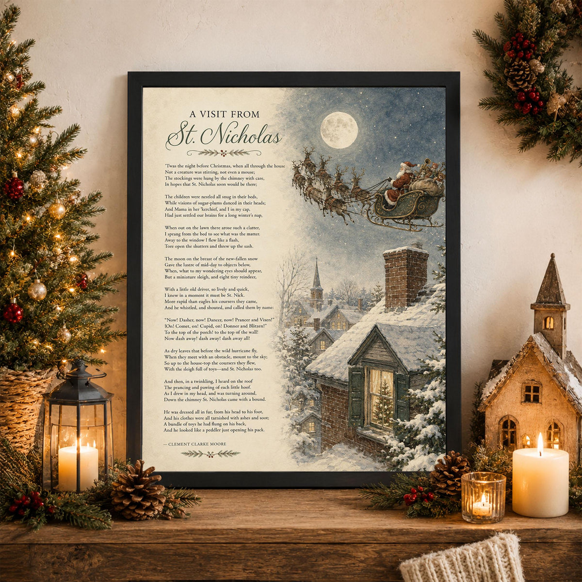 A Visit From St Nicholas Art Print | Clement Clark Moore Christmas Quote | Poetry | Literary | Home Decor