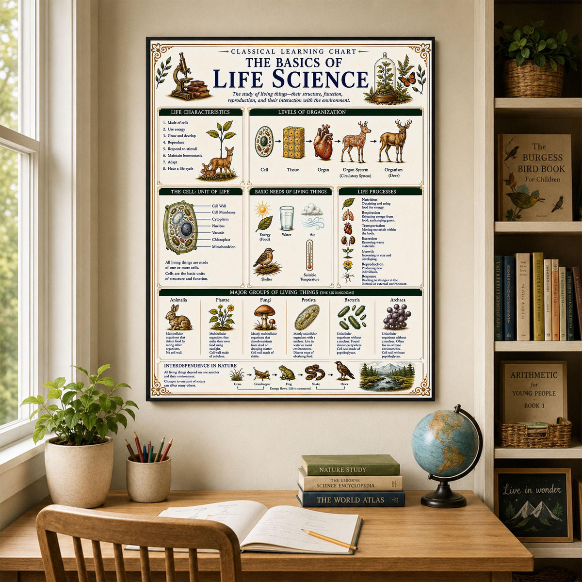 Life Science Biology Chart Wall Art Print, Classical Learning Poster, Teacher Classroom Reference, Homeschool, Science Room Decor