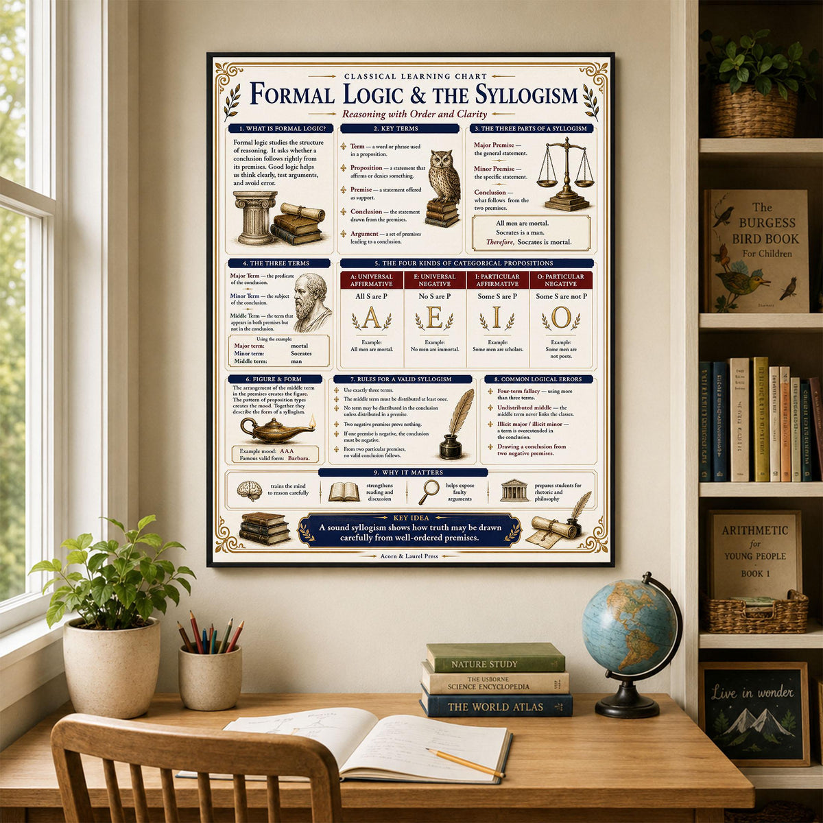 Formal Logic & Syllogism Chart Wall Art Print, Classical Learning Poster, Rhetoric Debate Reference, Homeschool, Study Room Decor