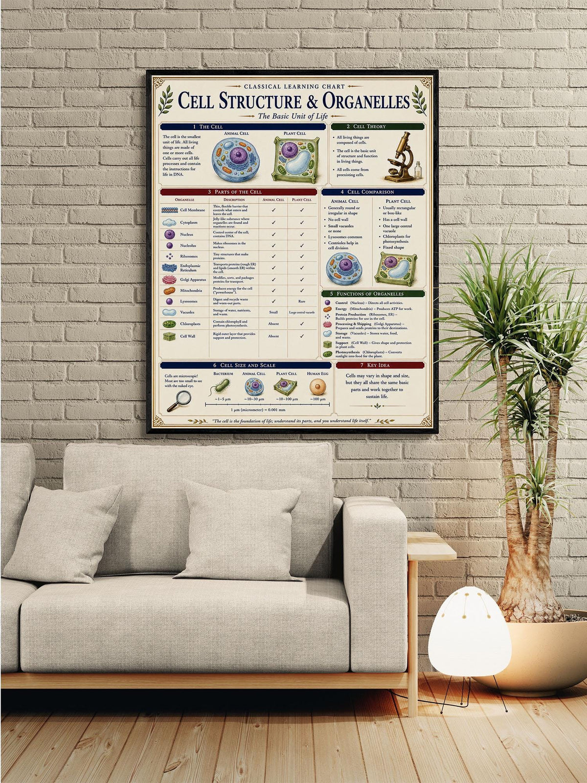 Cell Structure Biology Chart Wall Art Print, Classical Learning Poster, Teacher Classroom Reference, Homeschool, Science Room Decor