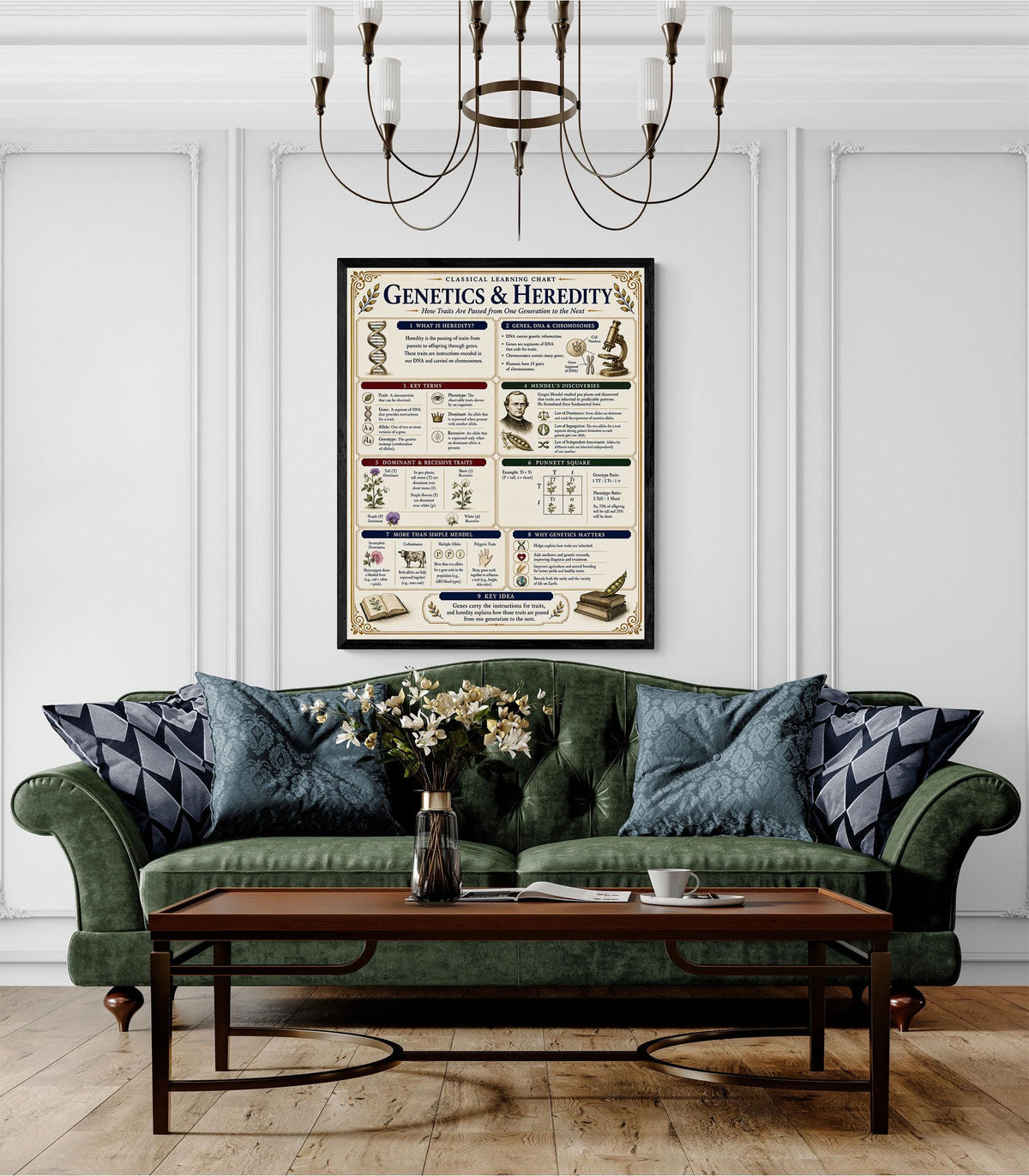 Genetics Heredity Chart Wall Art Print, Classical Learning Poster, Science Teacher Classroom Reference, Homeschool, Study Room Decor