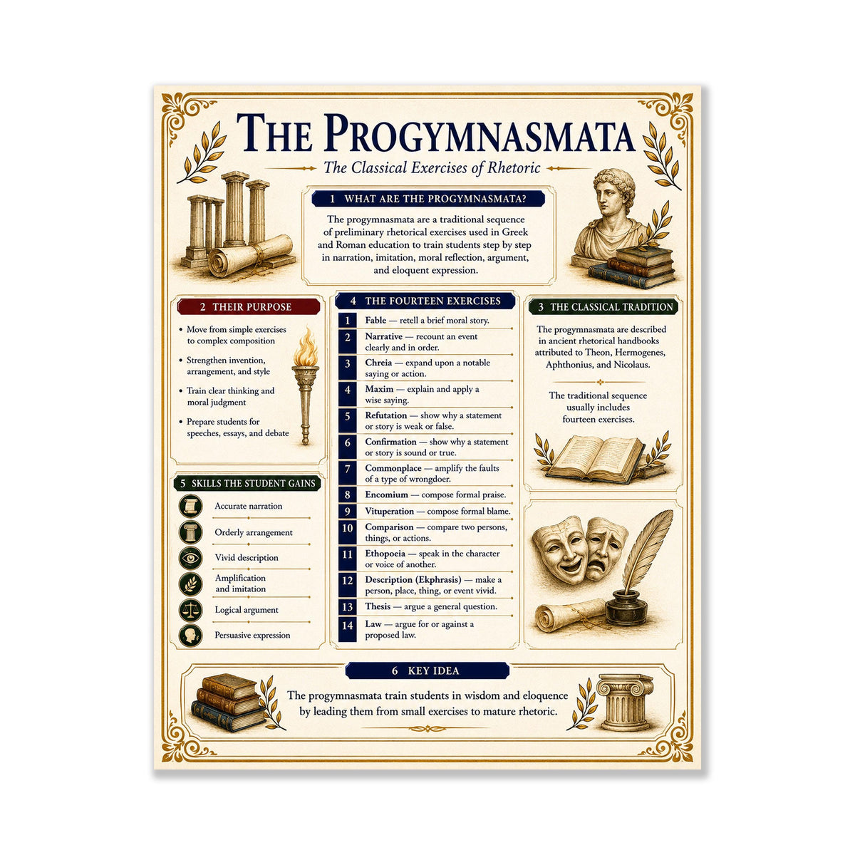 Progymnasmata Timeline Chart Wall Art Print, Classical Learning Poster, Teacher Classroom Reference, Writing Composition Room Decor