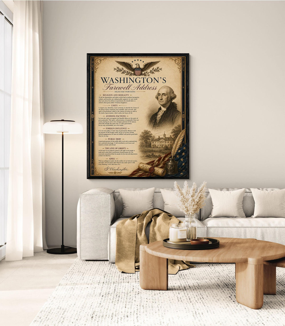 George Washington's Farewell Address Wall Art Print | Historical Americana | Vintage Home Decor