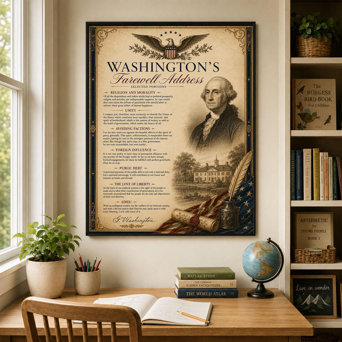 George Washington's Farewell Address Wall Art Print | Historical Americana | Vintage Home Decor