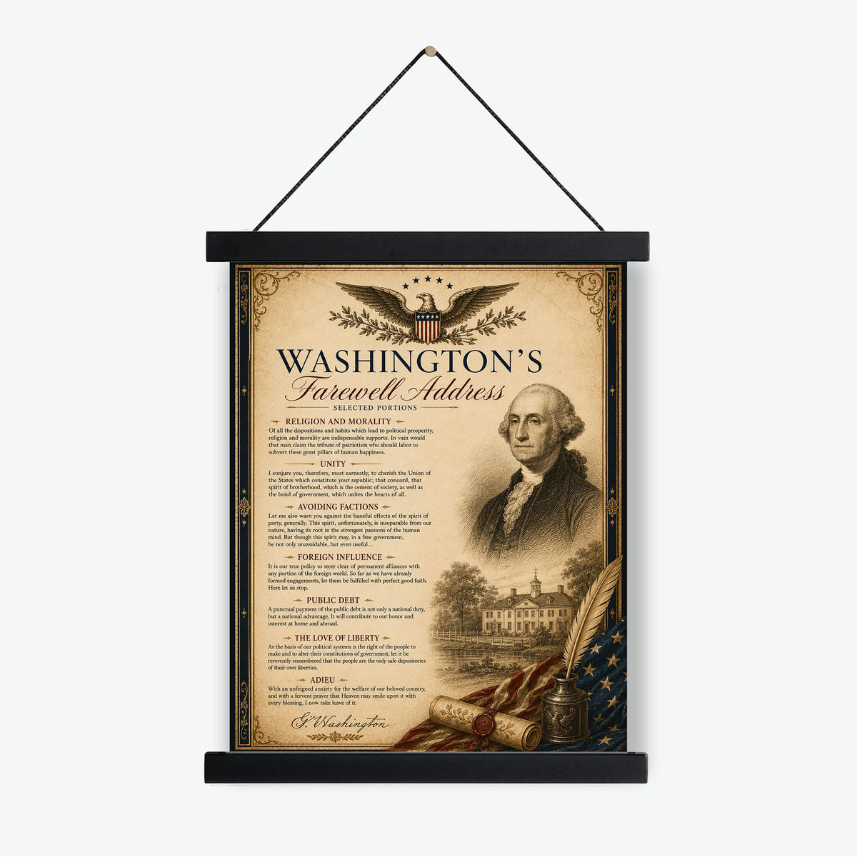 George Washington's Farewell Address Wall Art Print | Historical Americana | Vintage Home Decor