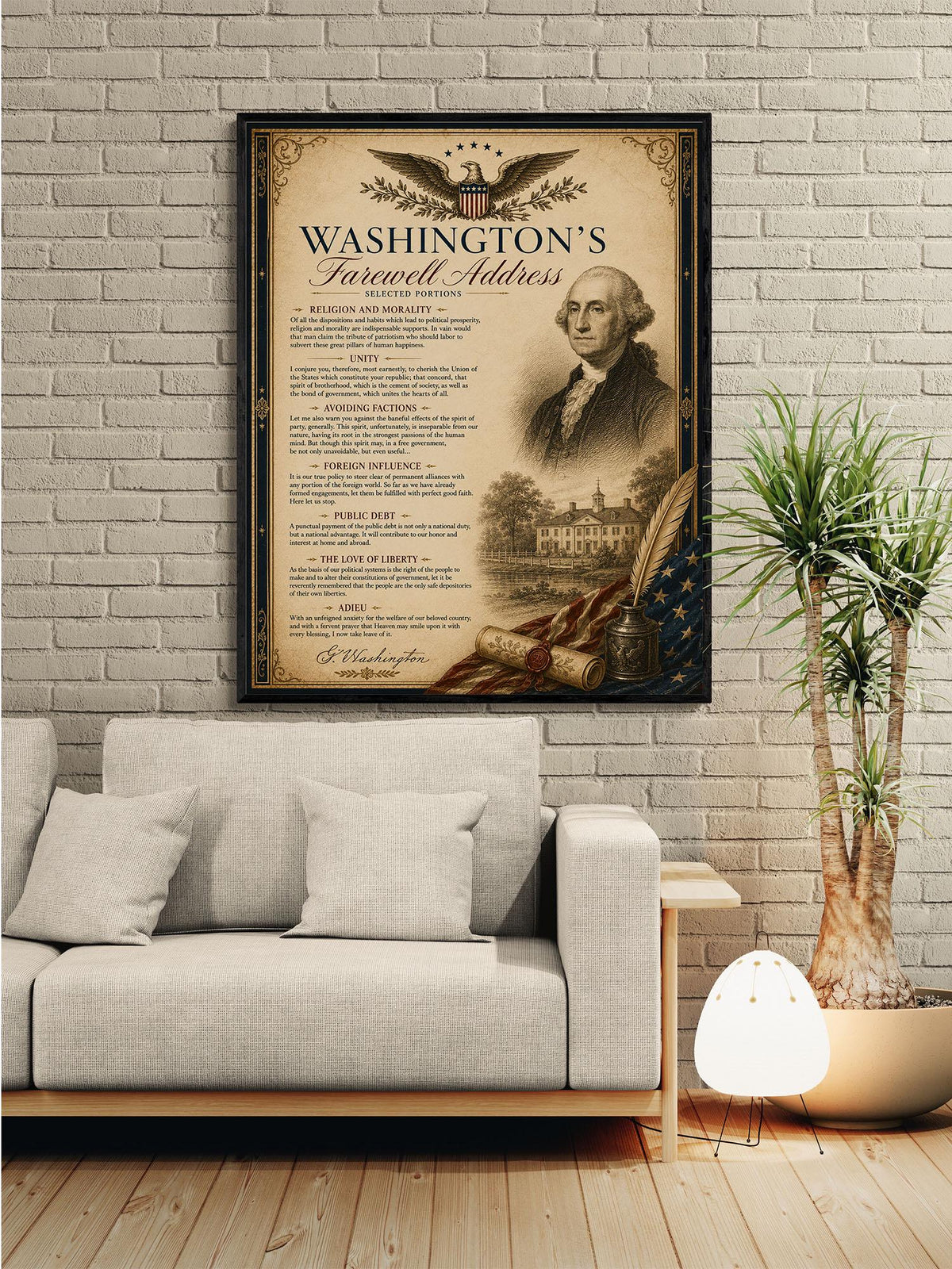 George Washington's Farewell Address Wall Art Print | Historical Americana | Vintage Home Decor