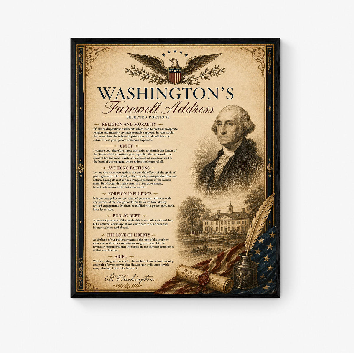 George Washington's Farewell Address Wall Art Print | Historical Americana | Vintage Home Decor