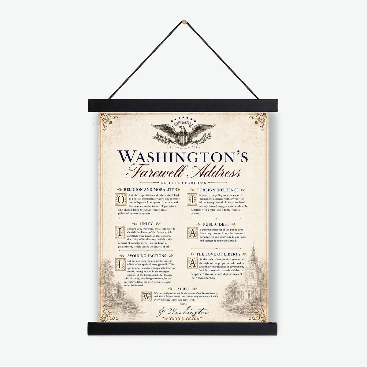 George Washington's Farewell Address Wall Art Print | Americana History | Beige Home Decor