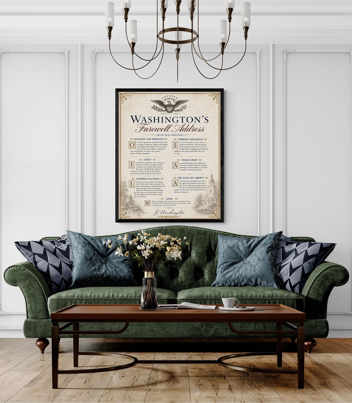 George Washington's Farewell Address Wall Art Print | Americana History | Beige Home Decor