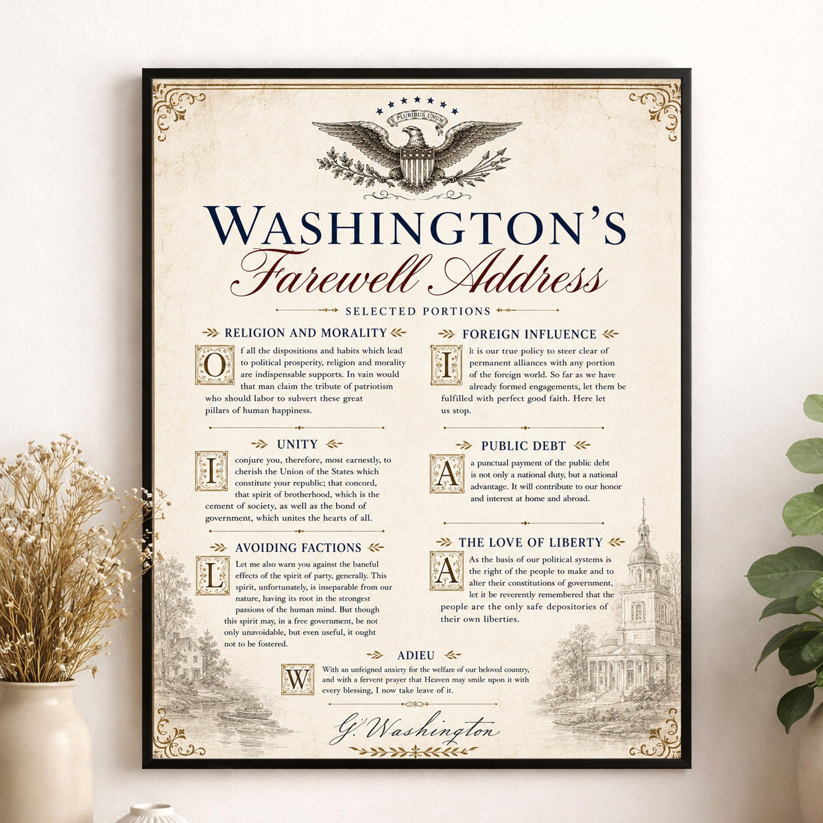 George Washington's Farewell Address Wall Art Print | Americana History | Beige Home Decor