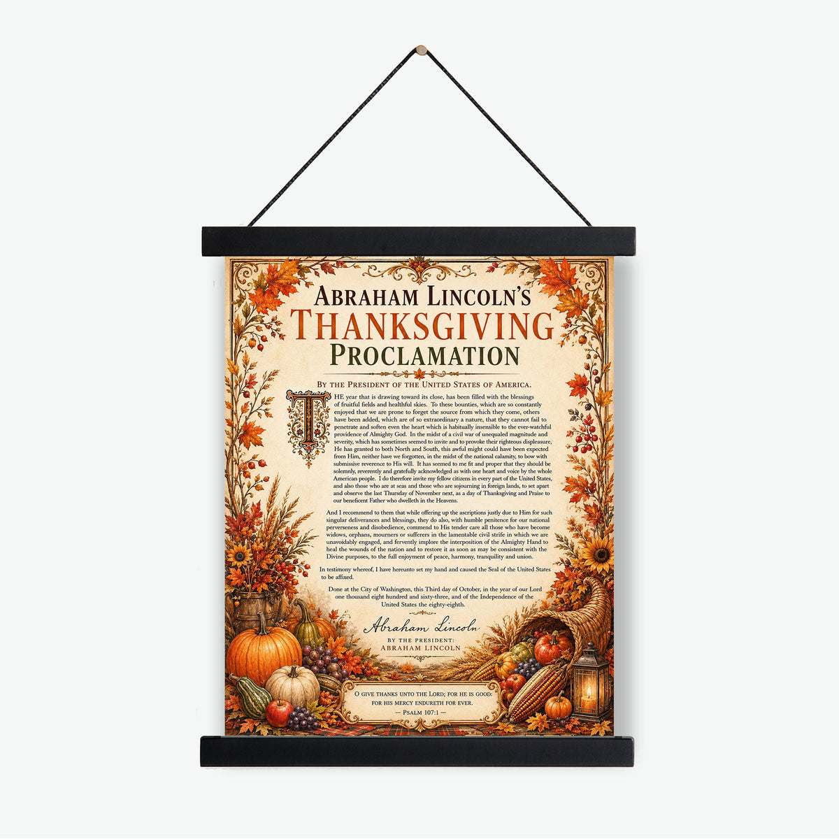 Abraham Lincoln Thanksgiving Proclamation Art Print | Autumn History Quote | Home Decor