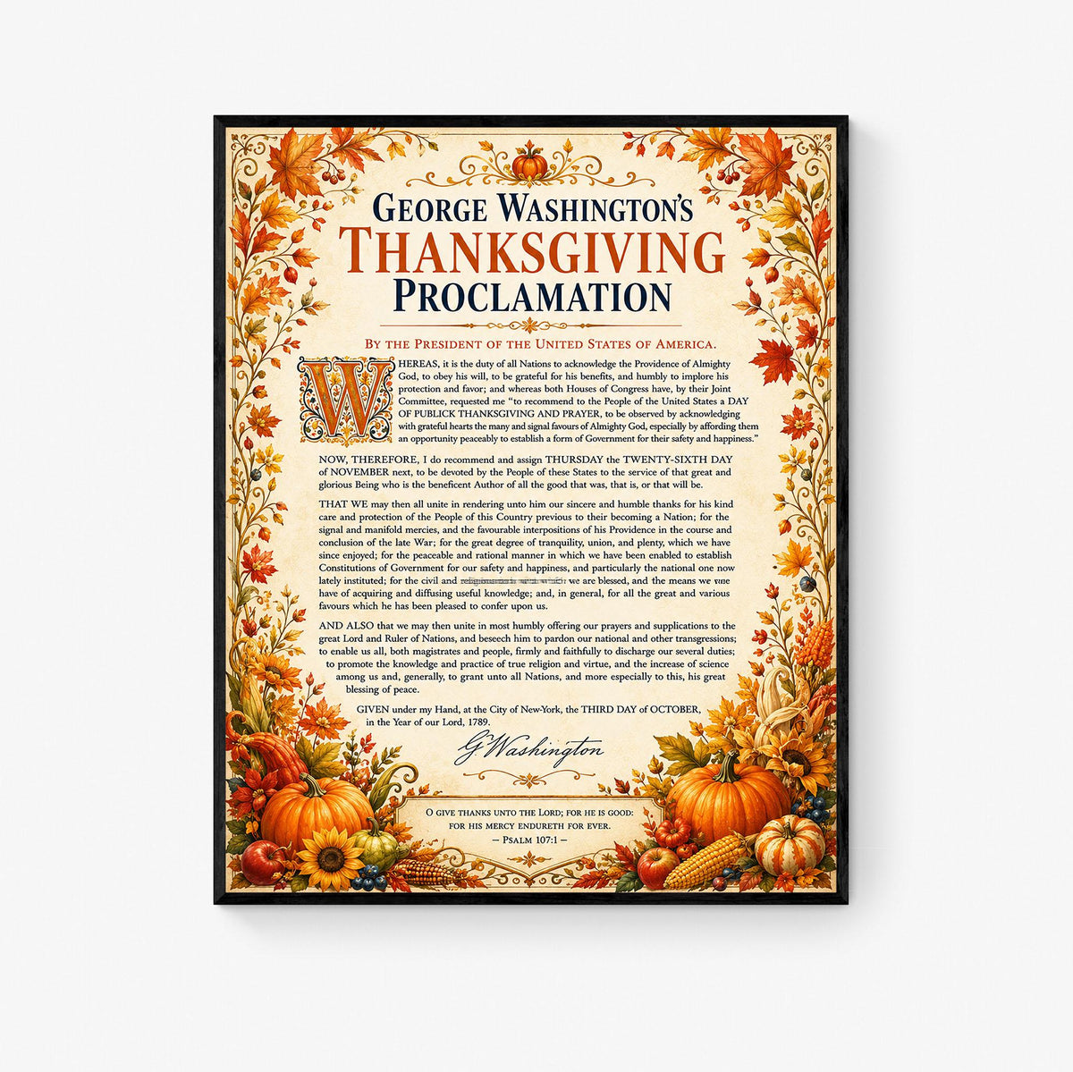 George Washington Thanksgiving Proclamation Art Print | Autumn History Quote | Home Decor