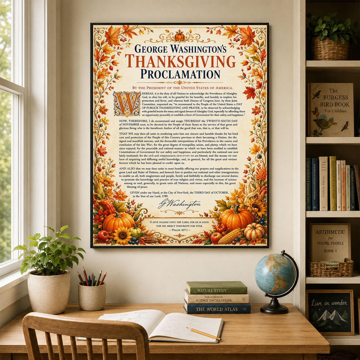 George Washington Thanksgiving Proclamation Art Print | Autumn History Quote | Home Decor