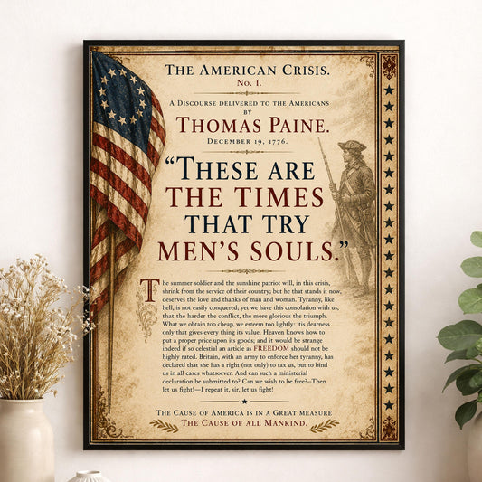 Thomas Paine American Crisis Wall Art Print | Historical Americana | Civics Classroom | Patriotic Home Decor