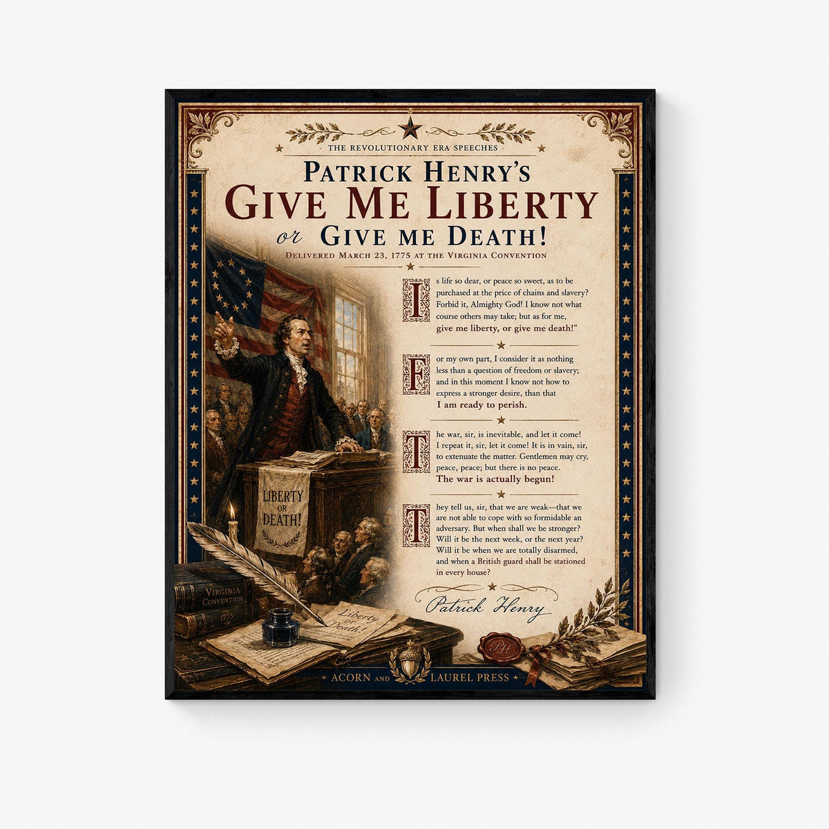 Give Me Liberty Wall Art Print | Patrick Henry Speech | American Revolution | History | Vintage Patriotic Home Decor