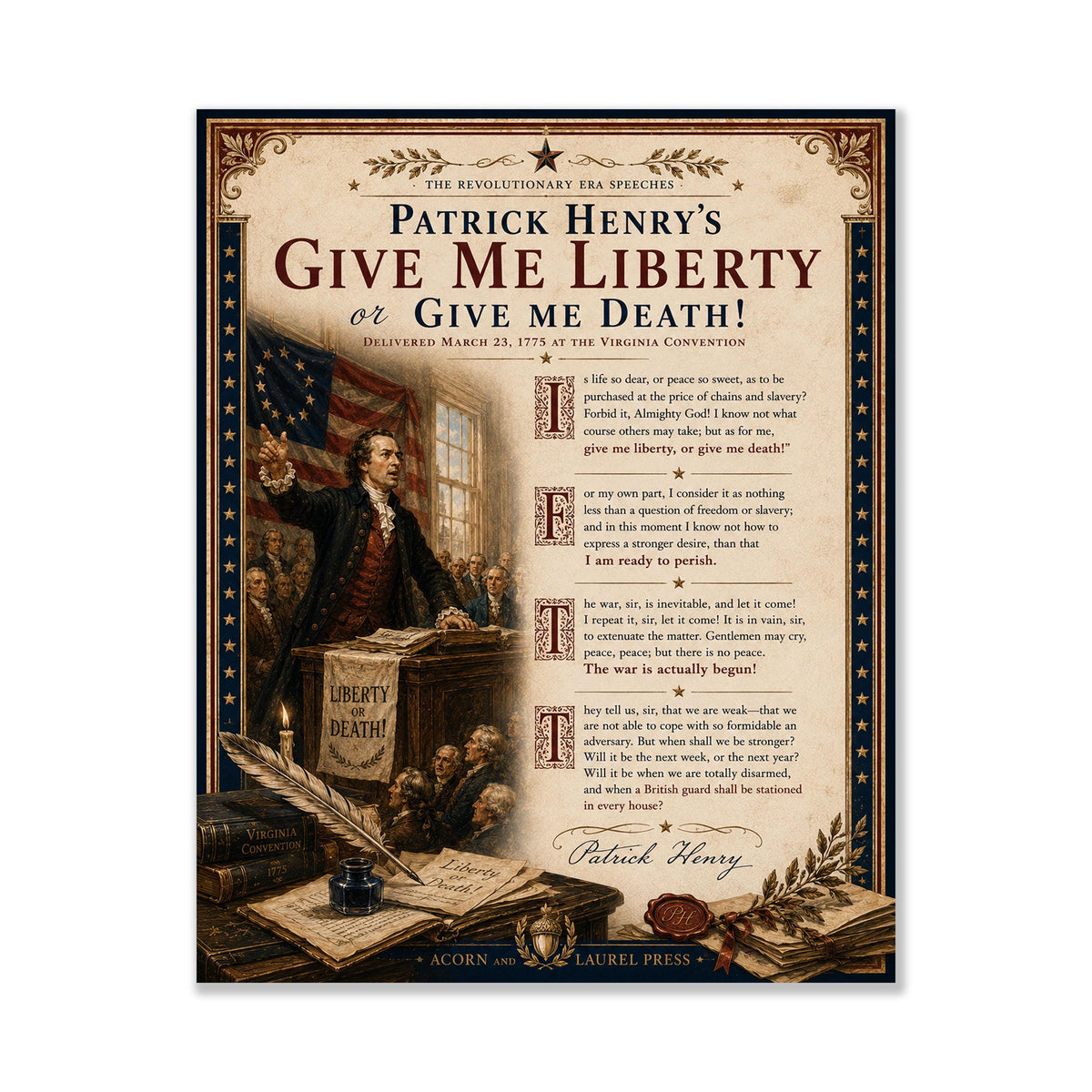 Give Me Liberty Wall Art Print | Patrick Henry Speech | American Revolution | History | Vintage Patriotic Home Decor