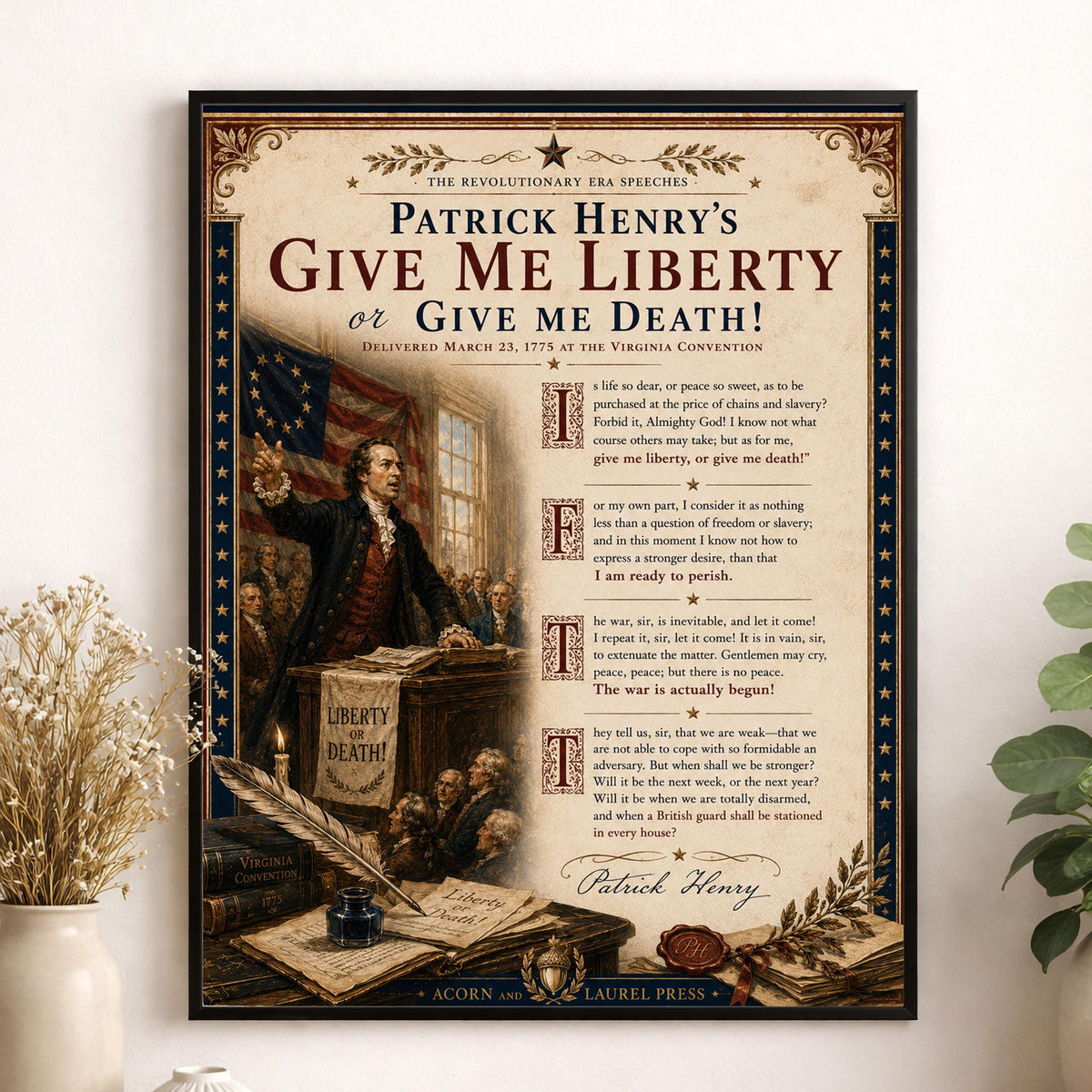 Give Me Liberty Wall Art Print | Patrick Henry Speech | American Revolution | History | Vintage Patriotic Home Decor