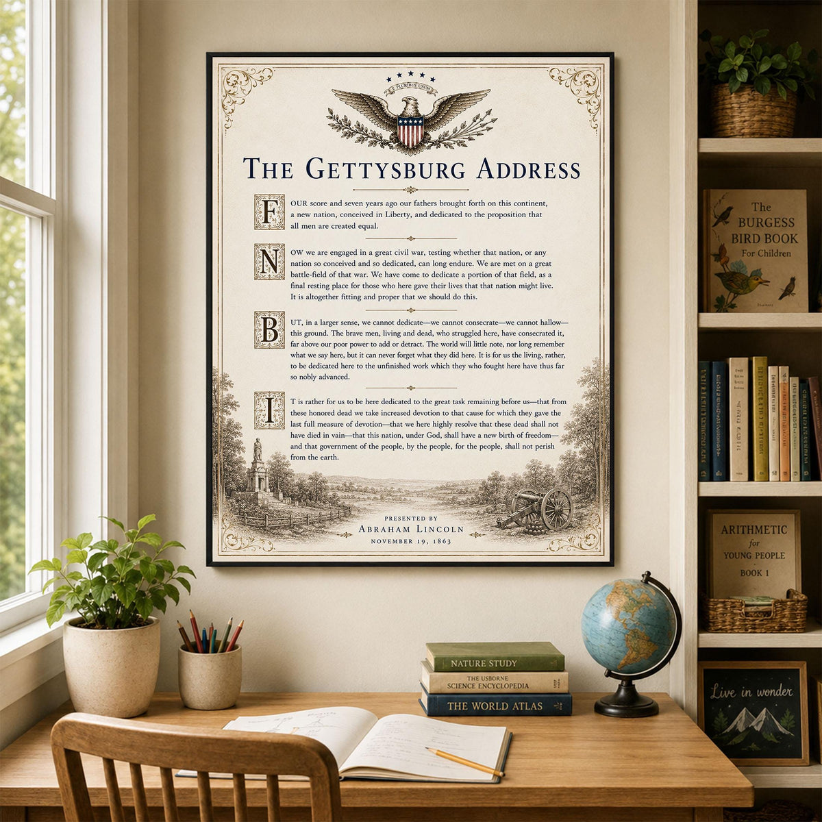 Gettysburg Address Wall Art Print | Abraham Lincoln | American Civil War | History Patriotic Home Decor