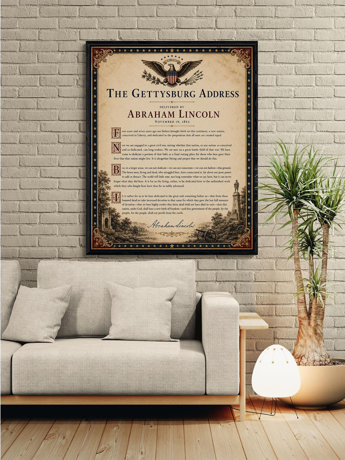 Gettysburg Address Wall Art Print | Abraham Lincoln | American Civil War | History Patriotic Beige Home Decor