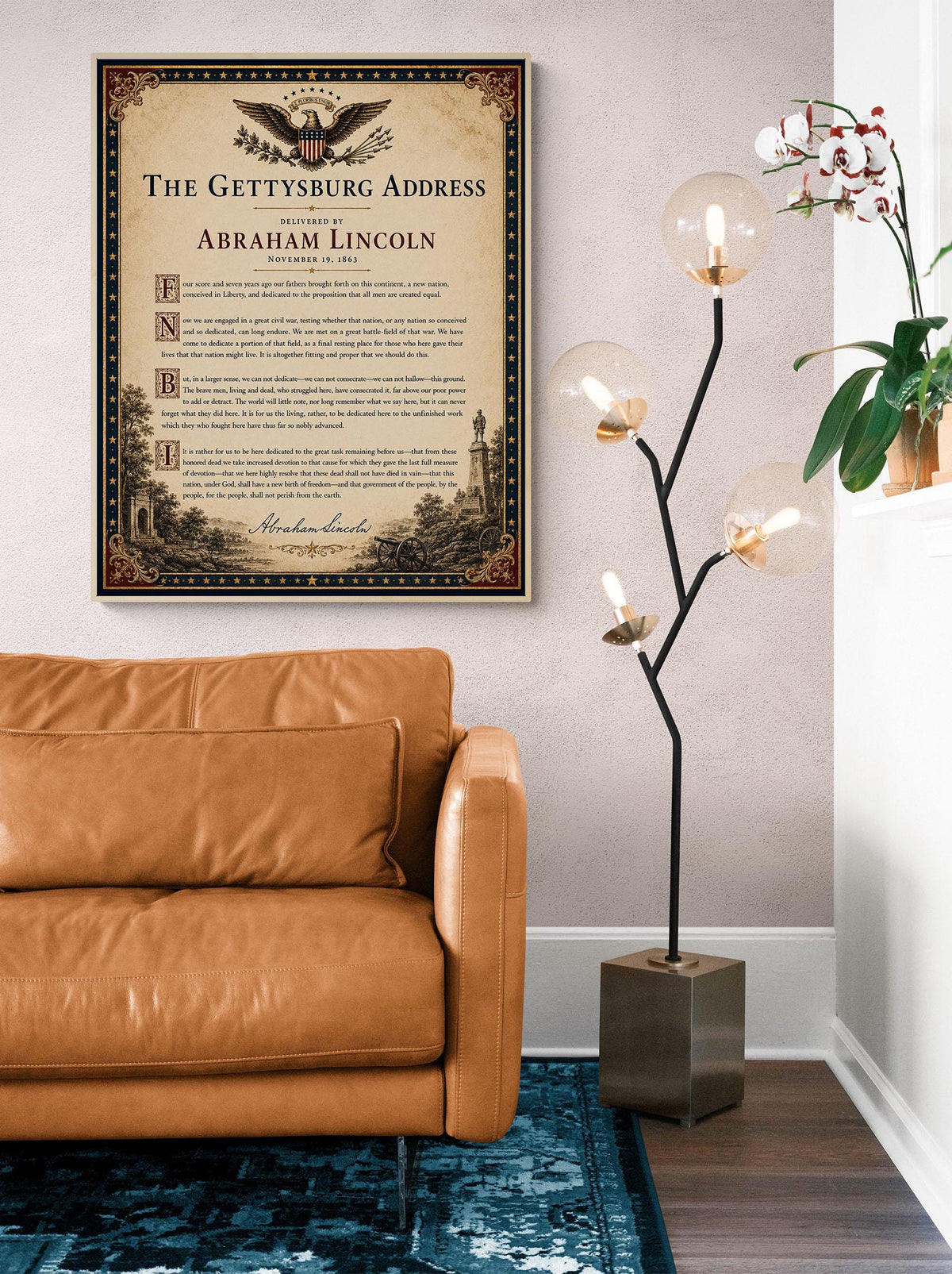 Gettysburg Address Wall Art Print | Abraham Lincoln | American Civil War | History Patriotic Beige Home Decor