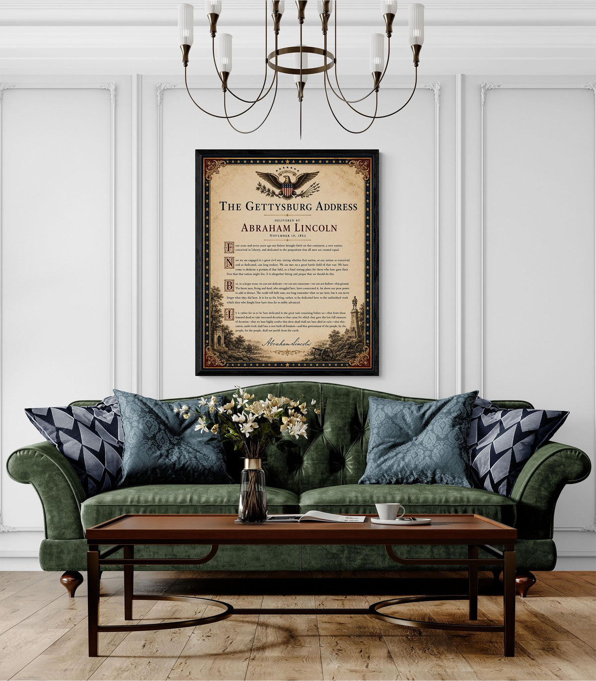 Gettysburg Address Wall Art Print | Abraham Lincoln | American Civil War | History Patriotic Beige Home Decor