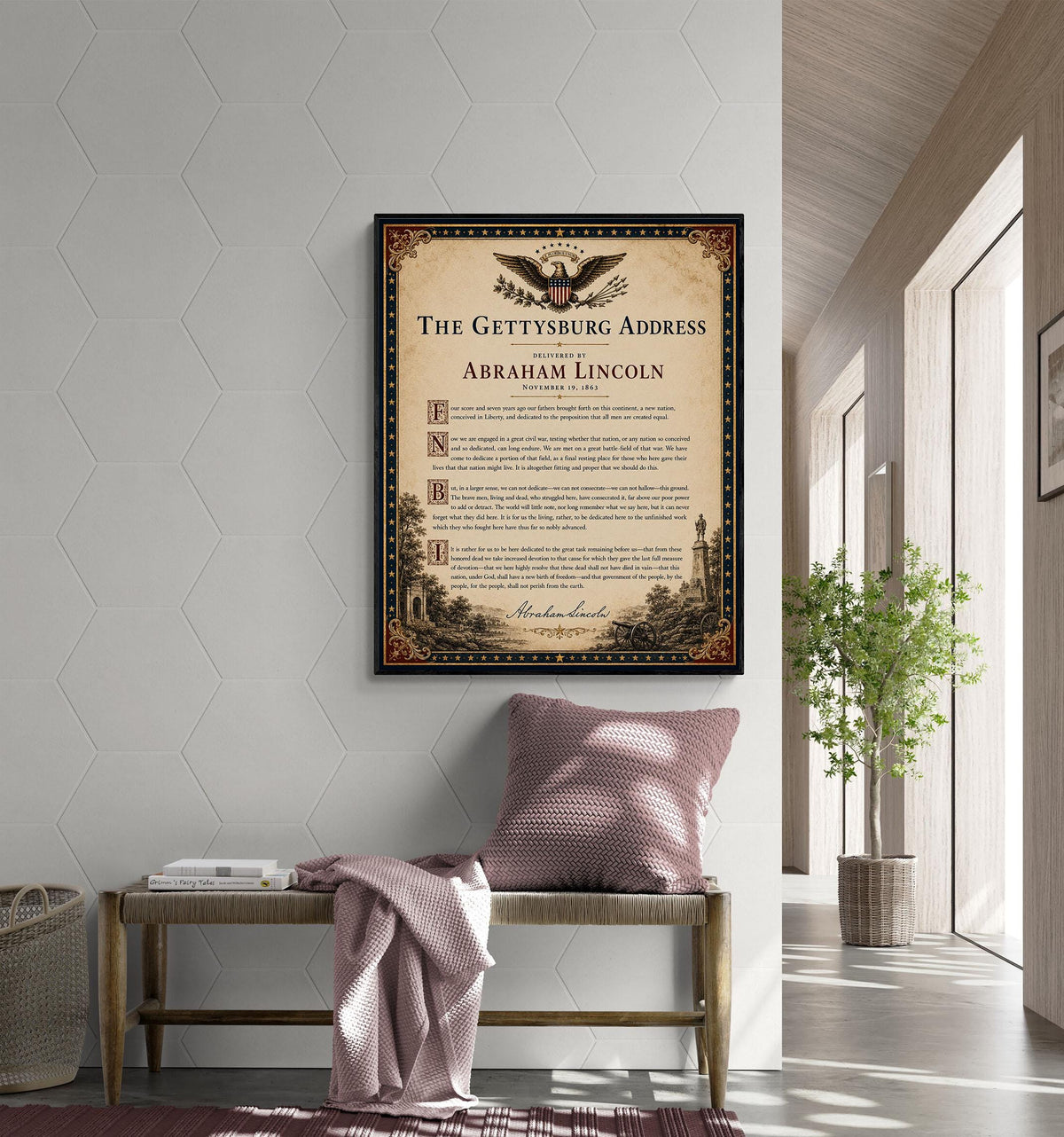Gettysburg Address Wall Art Print | Abraham Lincoln | American Civil War | History Patriotic Beige Home Decor