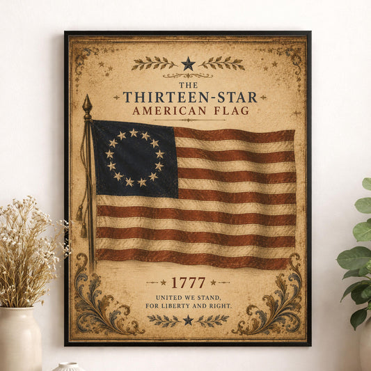 13 Star American Flag Wall Art Print, Betsy Ross Inspired Home Decor, Patriotic Artwork, Vintage American History