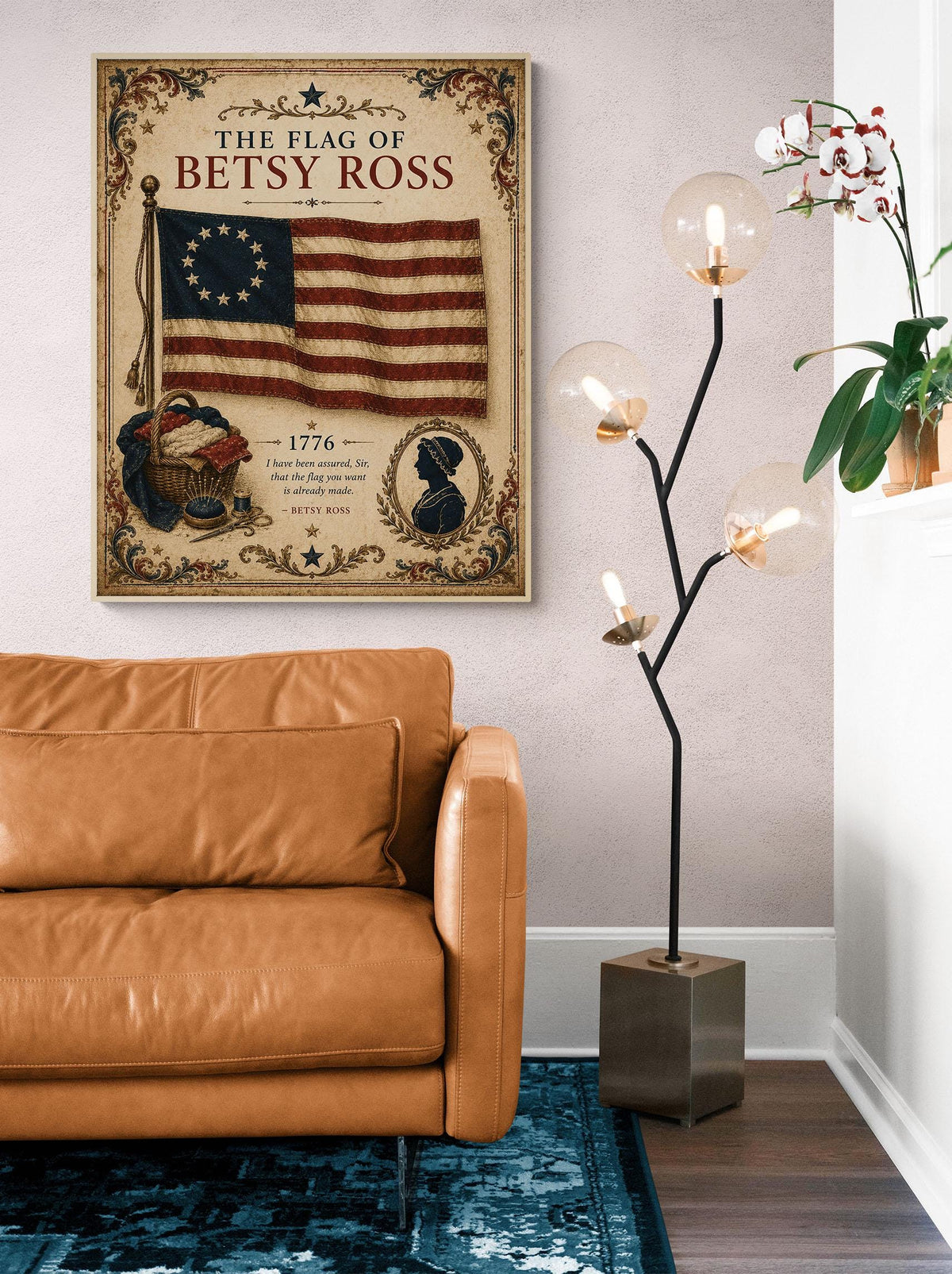 1776 Thirteen-Star American Flag Print, Betsy Ross Inspired, Vintage Patriotic Art