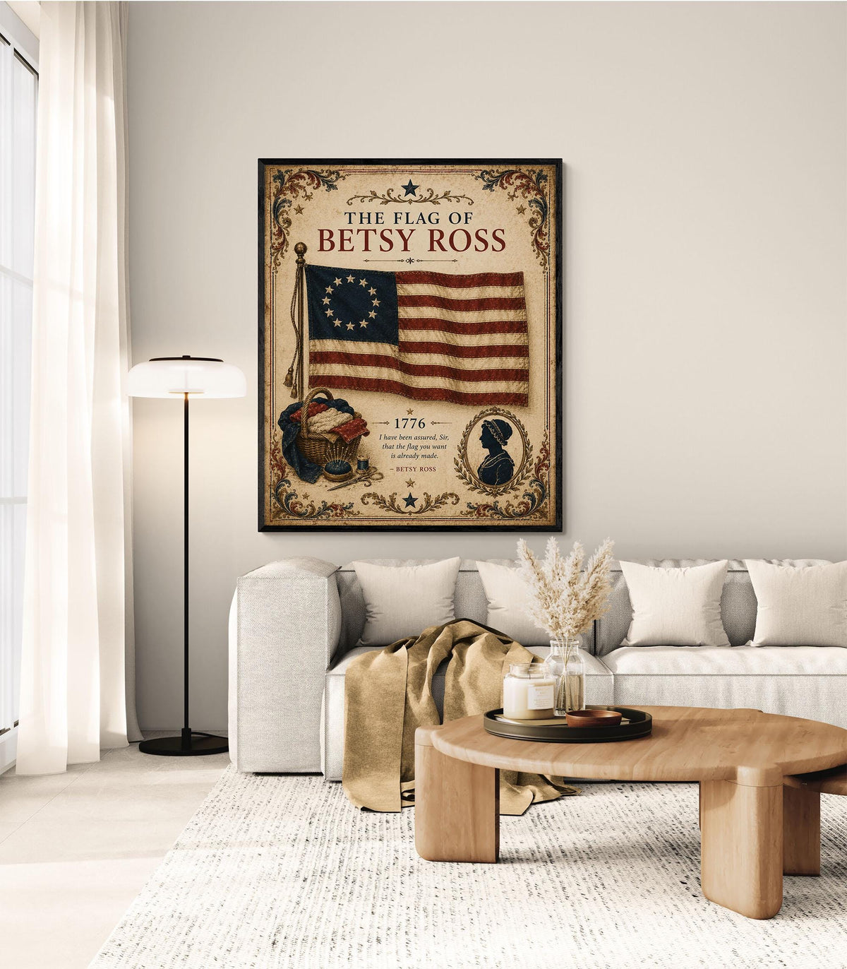 1776 Thirteen-Star American Flag Print, Betsy Ross Inspired, Vintage Patriotic Art