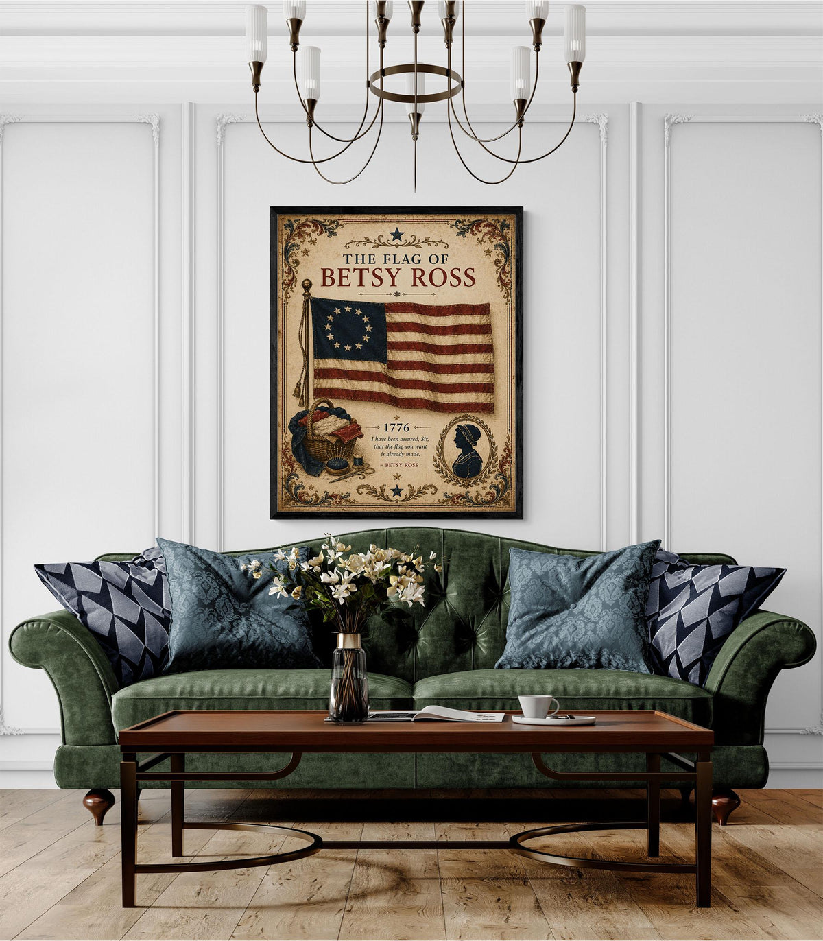 1776 Thirteen-Star American Flag Print, Betsy Ross Inspired, Vintage Patriotic Art
