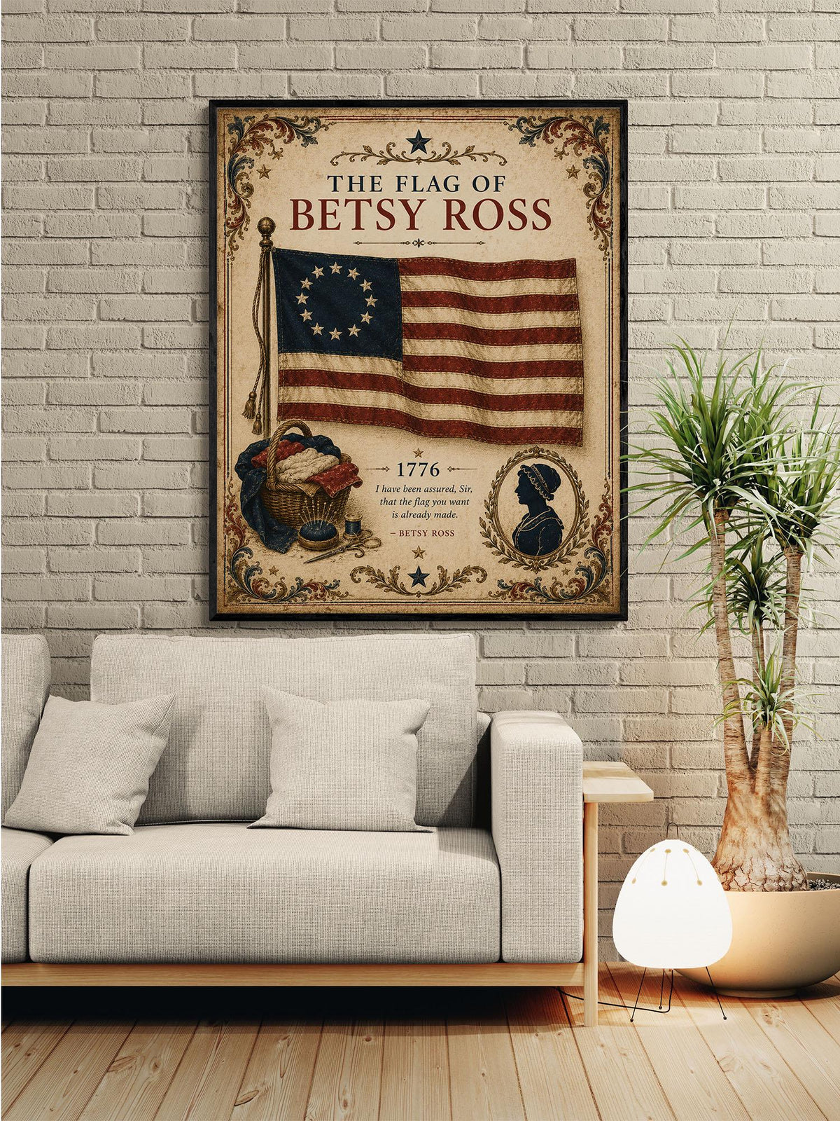1776 Thirteen-Star American Flag Print, Betsy Ross Inspired, Vintage Patriotic Art