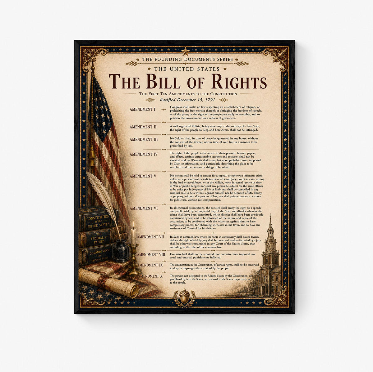 Bill of Rights Wall Art Print | American Constitutional Amendments | Civics Classroom | Freedom Patriotic Home Decor