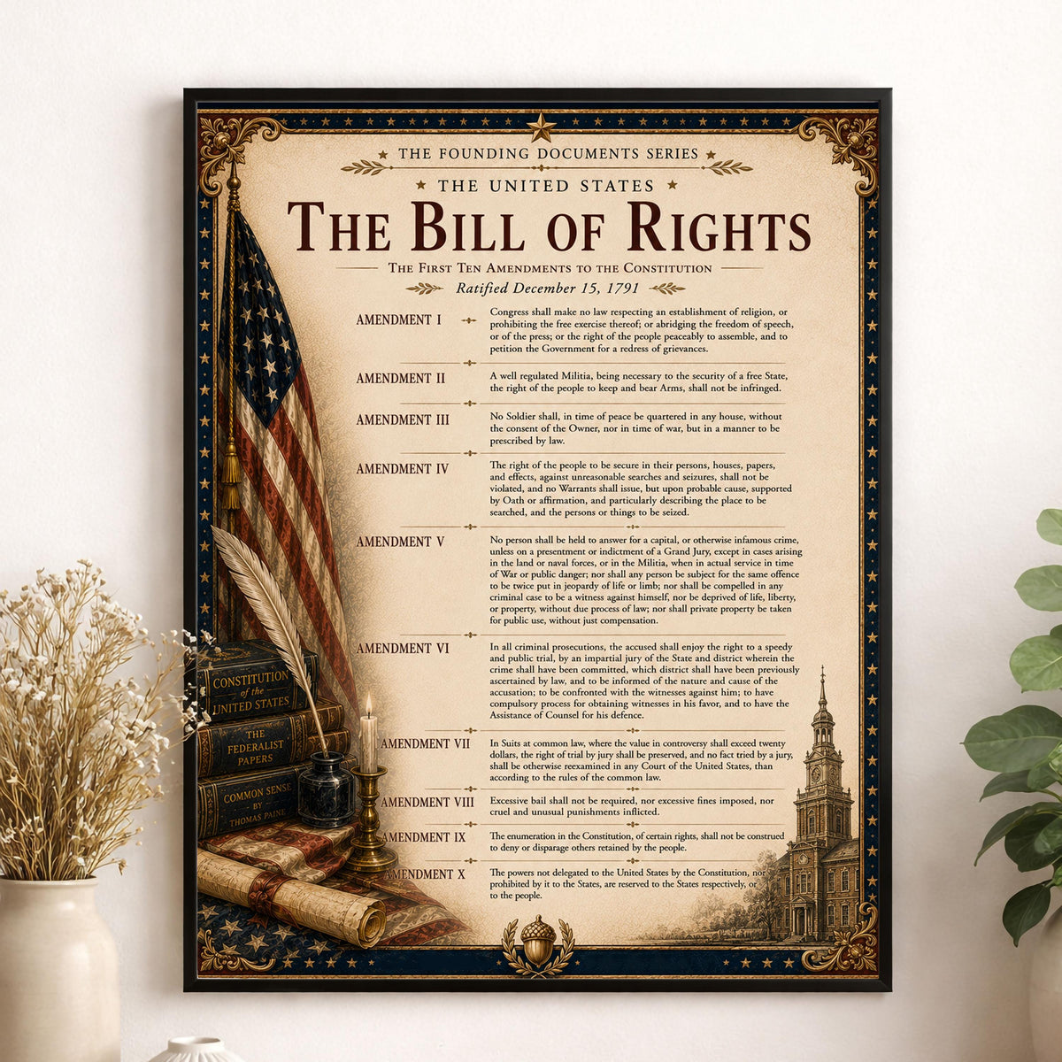Bill of Rights Wall Art Print | American Constitutional Amendments | Civics Classroom | Freedom Patriotic Home Decor