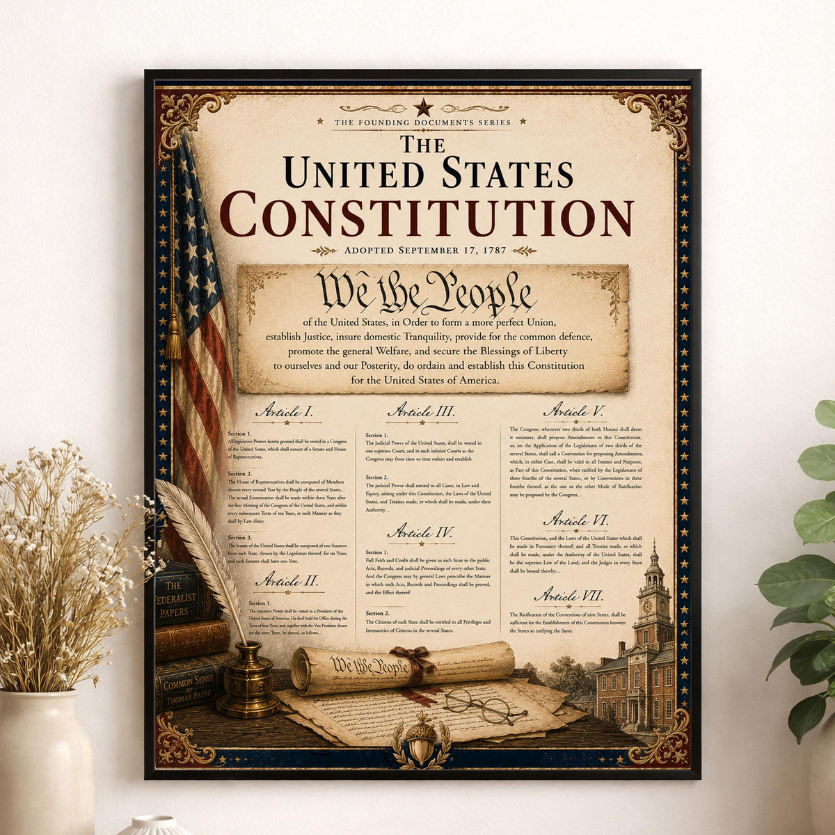 US Constitution Wall Art Print | American Civics Classroom | Freedom Patriotic Home Decor