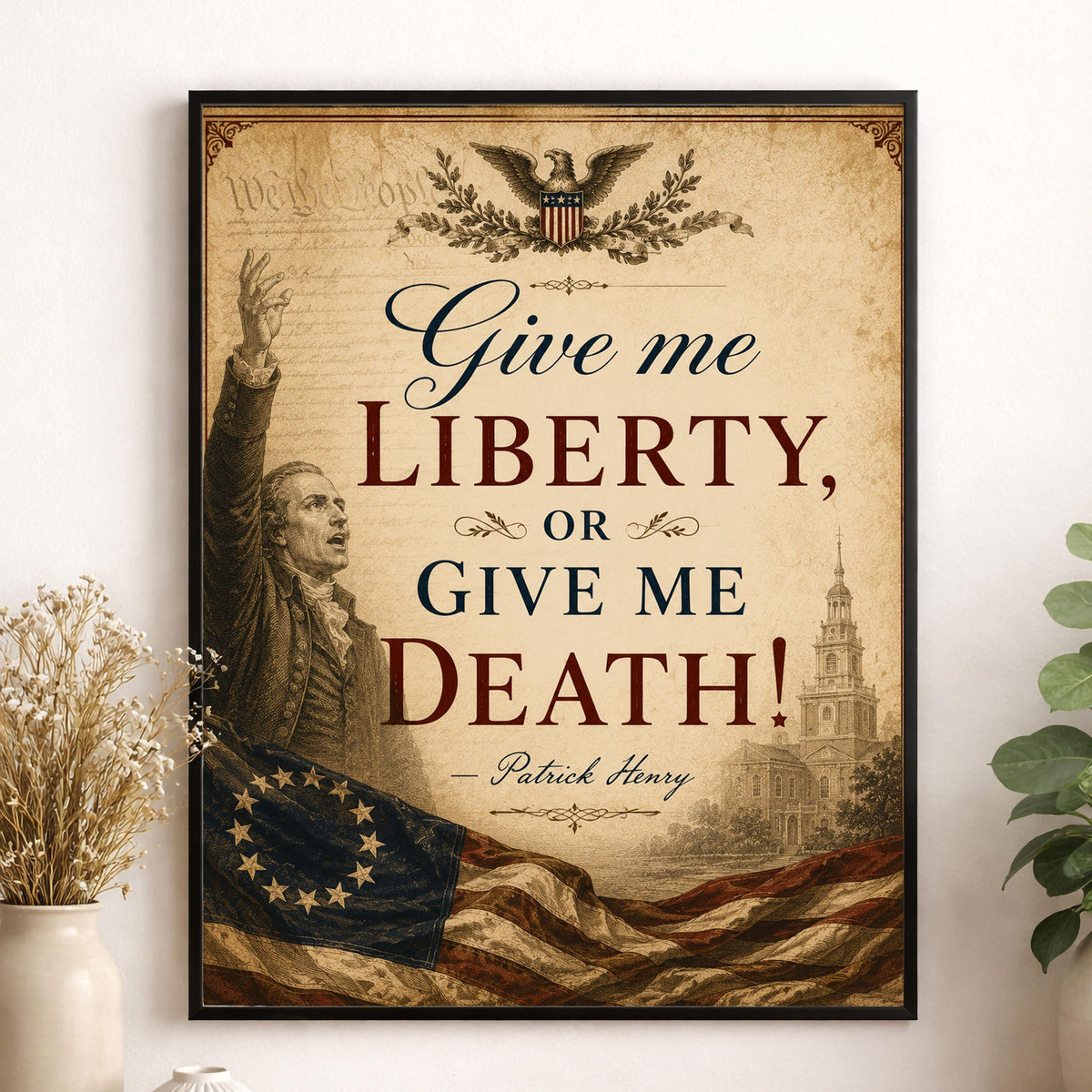Give Me Liberty Wall Art Print | Patrick Henry | American Revolution | History | Vintage Patriotic Home Decor