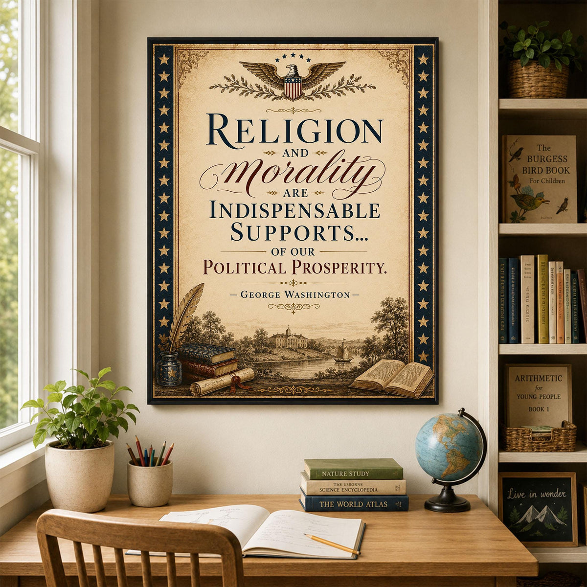 Religion & Morality Art Print | George Washington Quote | American History | USA Home Decor