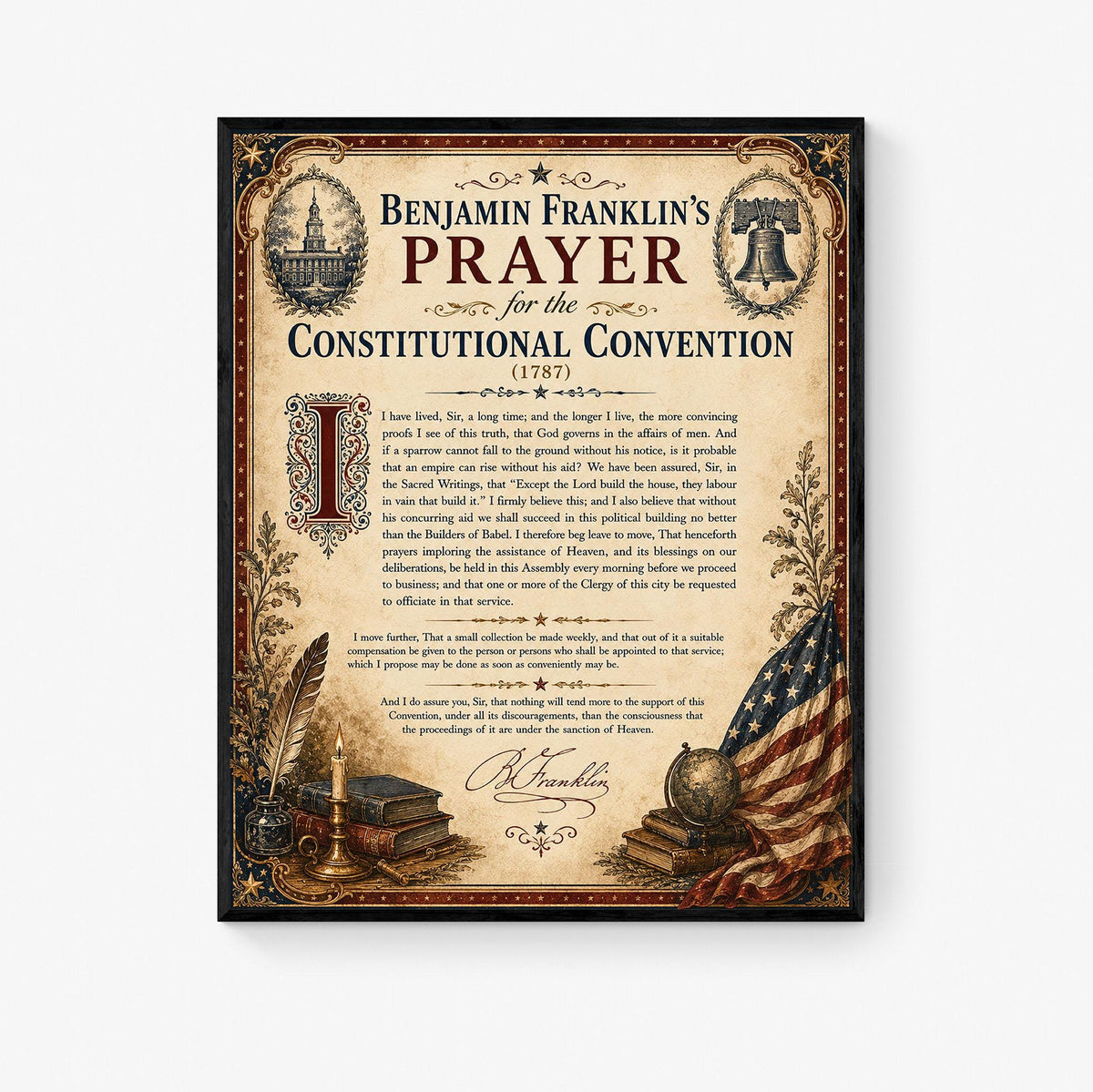 Benjamin Franklin Prayer Art Print | Constitutional Convention | American History | USA Home Decor